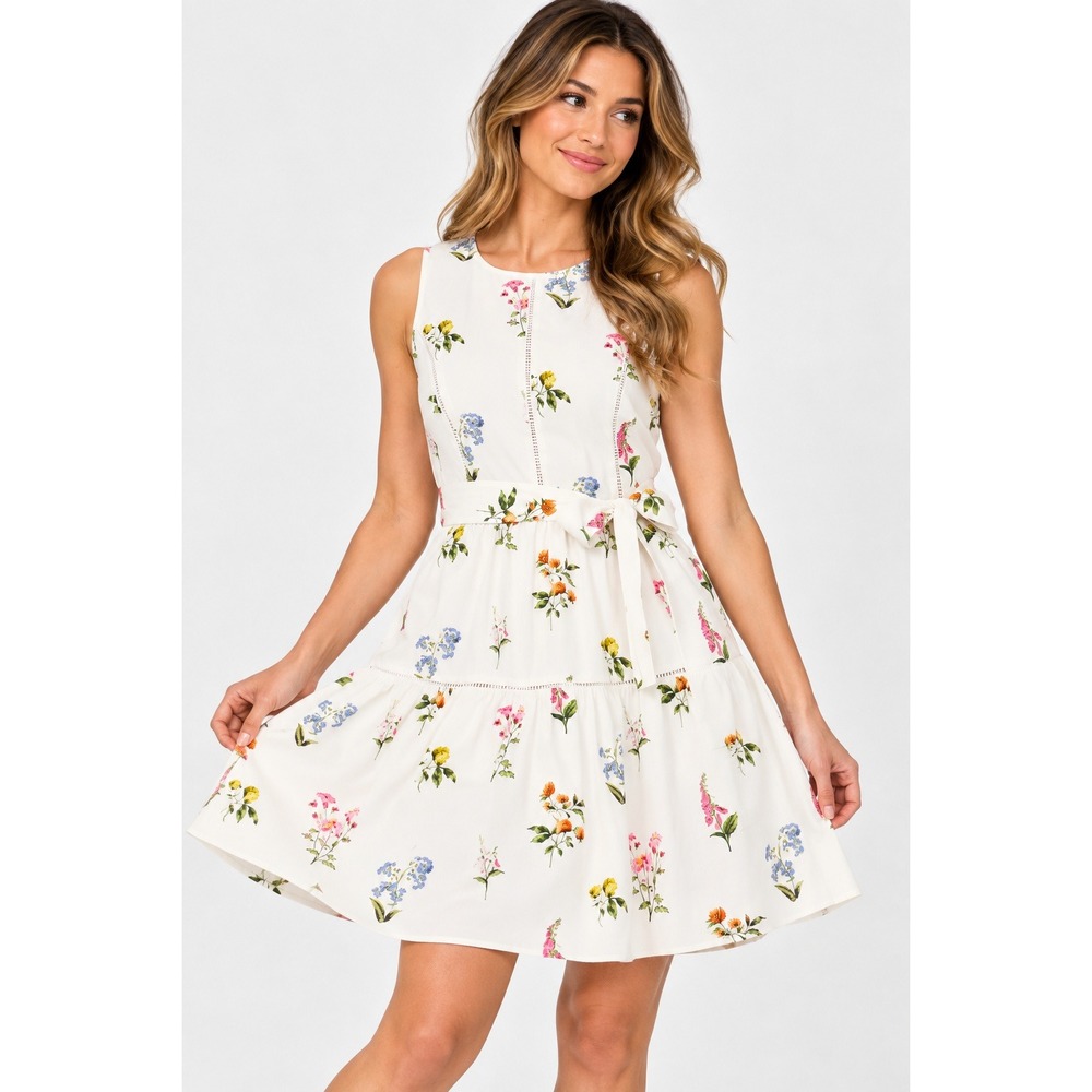 Ted Baker London Rena Botanical Brilliance Floral Cotton Dress White 14 NEW
